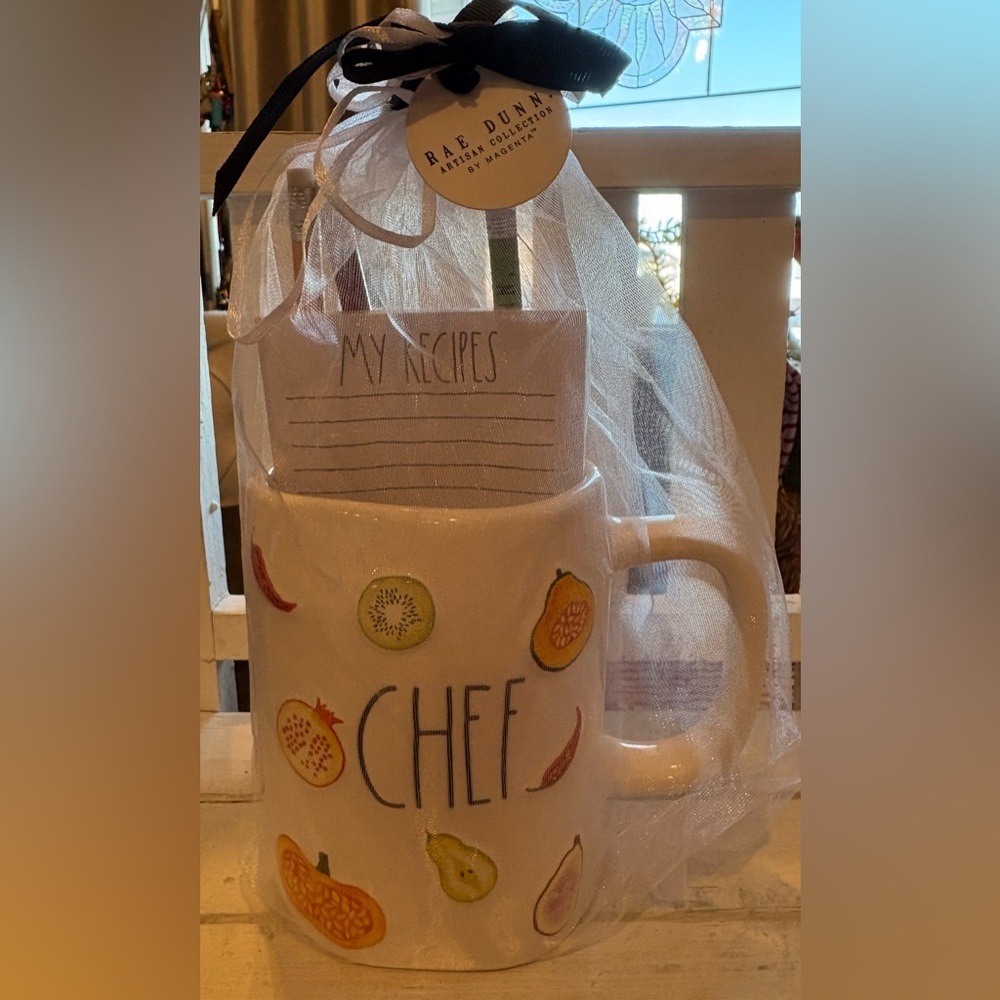 Rae Dunn White Chef Mug with Fruit Designs